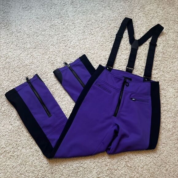 GOLDBERGH WOMEN'S HIGH END SALOPETTE SKI PANTS BIB PURPLE BLACK US 12 - Picture 2 of 9